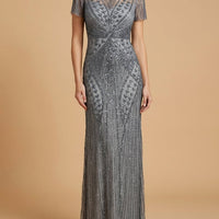 Lara 28856 - Beaded Flutter Sleeve Gown