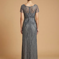 Lara 28856 - Beaded Flutter Sleeve Gown