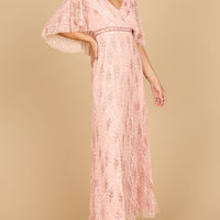Beaded Gown with Half Cape