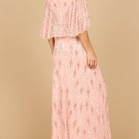 Beaded Gown with Half Cape