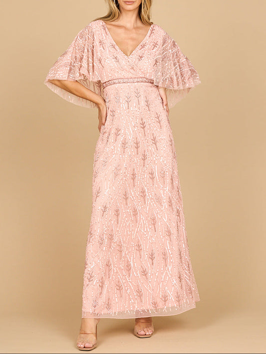 Beaded Gown with Half Cape