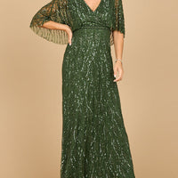 Beaded Gown with Half Cape