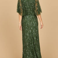 Beaded Gown with Half Cape