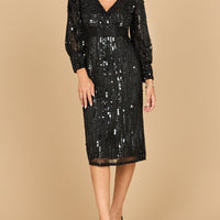 Lara 28855 - Beaded A-line Midi Dress with Long Sleeves