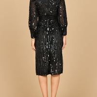 Lara 28855 - Beaded A-line Midi Dress with Long Sleeves