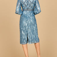 Lara 28855 - Beaded A-line Midi Dress with Long Sleeves