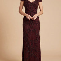 Beaded Cap Sleeve Gown | Lara 28863