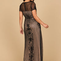 Beaded Cap Sleeve Illusion Plunge Gown | Lara 28869