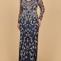 Lara 28870-  Long Sleeve Contrast Beaded Gown
