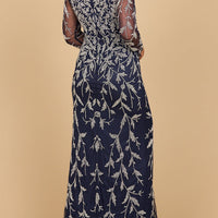 Lara 28870-  Long Sleeve Contrast Beaded Gown