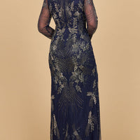 Long Sleeve Queen Anne Beaded Gown