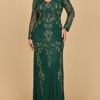 Lara 28877-  Long Sleeve Contrast Beaded Gown