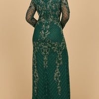 Lara 28877-  Long Sleeve Contrast Beaded Gown
