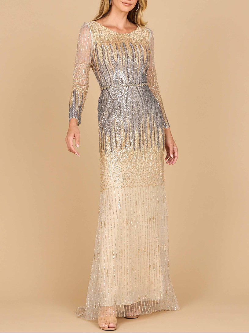 Mermaid, Beaded Long Sleeve Gown | 28886 - MANDOTOS INTERNATIONALDress