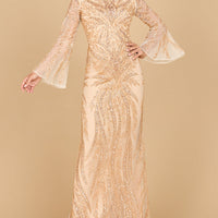 Lara 28887 - High Neck Beaded Dress with Bell Sleeves