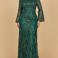 Lara 28887 - High Neck Beaded Dress with Bell Sleeves