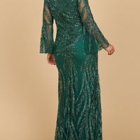 Lara 28887 - High Neck Beaded Dress with Bell Sleeves