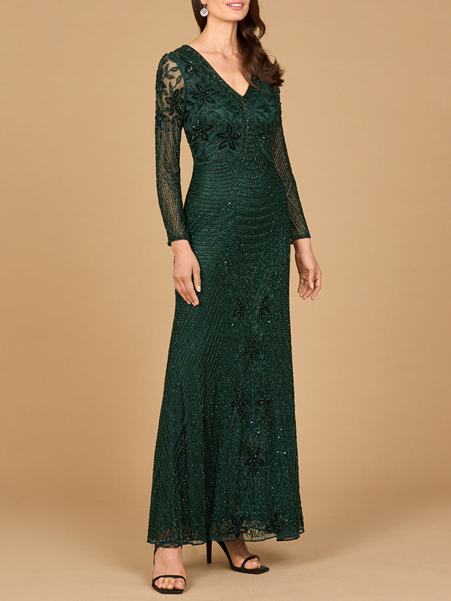 Lara 28888 Long Sleeve Beaded Gown - Exquisite design for an elegant look! - MANDOTOS INTERNATIONALDress