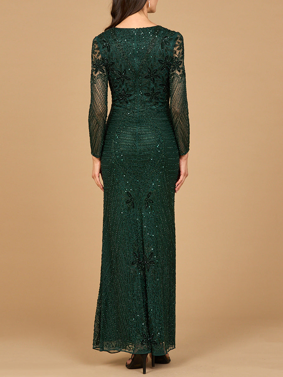 Lara 28888 Long Sleeve Beaded Gown - Exquisite design for an elegant look! - MANDOTOS INTERNATIONALDress