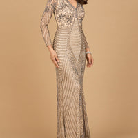 Lara 28888 Long Sleeve Beaded Gown - Exquisite design for an elegant look! - MANDOTOS INTERNATIONALDress