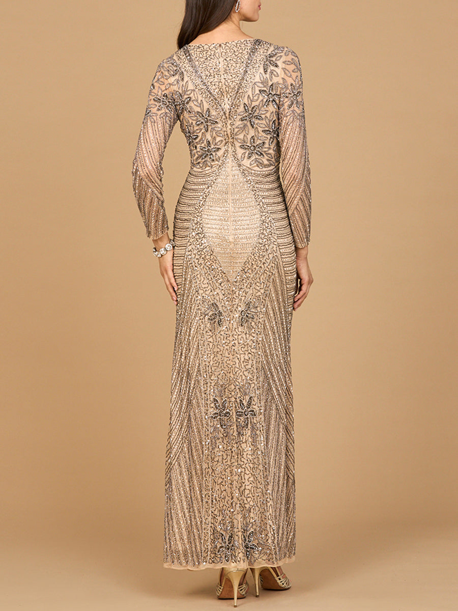 Lara 28888 Long Sleeve Beaded Gown - Exquisite design for an elegant look! - MANDOTOS INTERNATIONALDress