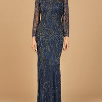 High Neck, Long Sleeve Beaded Gown | 28889