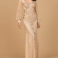 V Neck Beaded Long Sleeve Maxi Dress