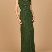 Cap Sleeve, Illusion Neck Beaded Gown