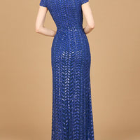 Beaded Gown with Glamourous Cap Sleeves - MANDOTOS INTERNATIONALDresses