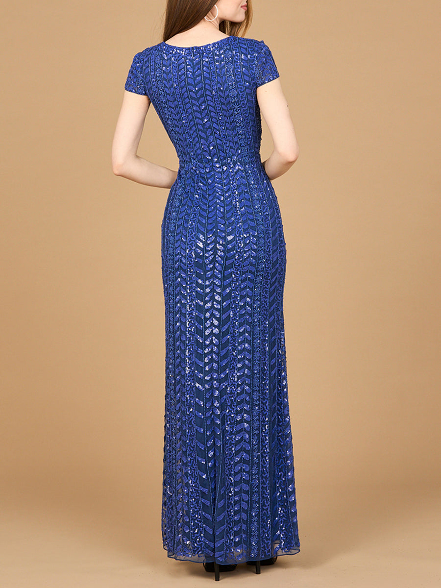 Beaded Gown with Glamourous Cap Sleeves - MANDOTOS INTERNATIONALDresses