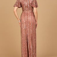 Fully Beaded Gown with Flutter Sleeves