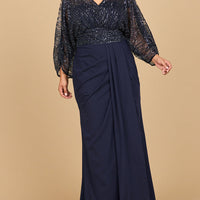 Lara 28950- Draped Skirt Gown with Cape Sleeves