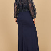 Lara 28950- Draped Skirt Gown with Cape Sleeves