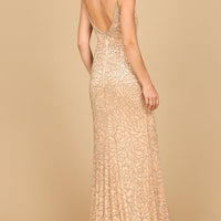 Lara 29004 - Fitted Beaded Gown with Spaghetti Straps
