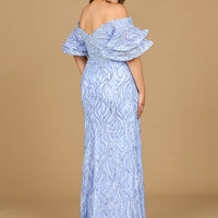 Off Shoulder Mermaid Beaded Gown with Tiered Sleeves