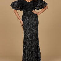 Off Shoulder Mermaid Beaded Gown with Tiered Sleeves
