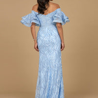 Off Shoulder Mermaid Beaded Gown with Tiered Sleeves