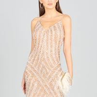 Lara 28859 - Spaghetti Strap Beaded Cocktail Dress