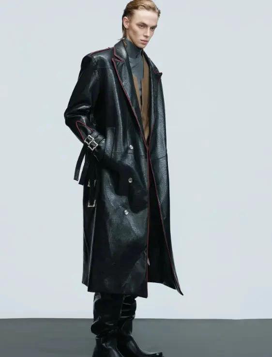 Wide Shoulder Fur Metal Belt Waist Long-cut Coat - MANDOTOS