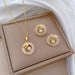 Fashion Jewelry Square Full Diamond Personalized Round Ring Leaves Necklace And Earrings Suite - MANDOTOS