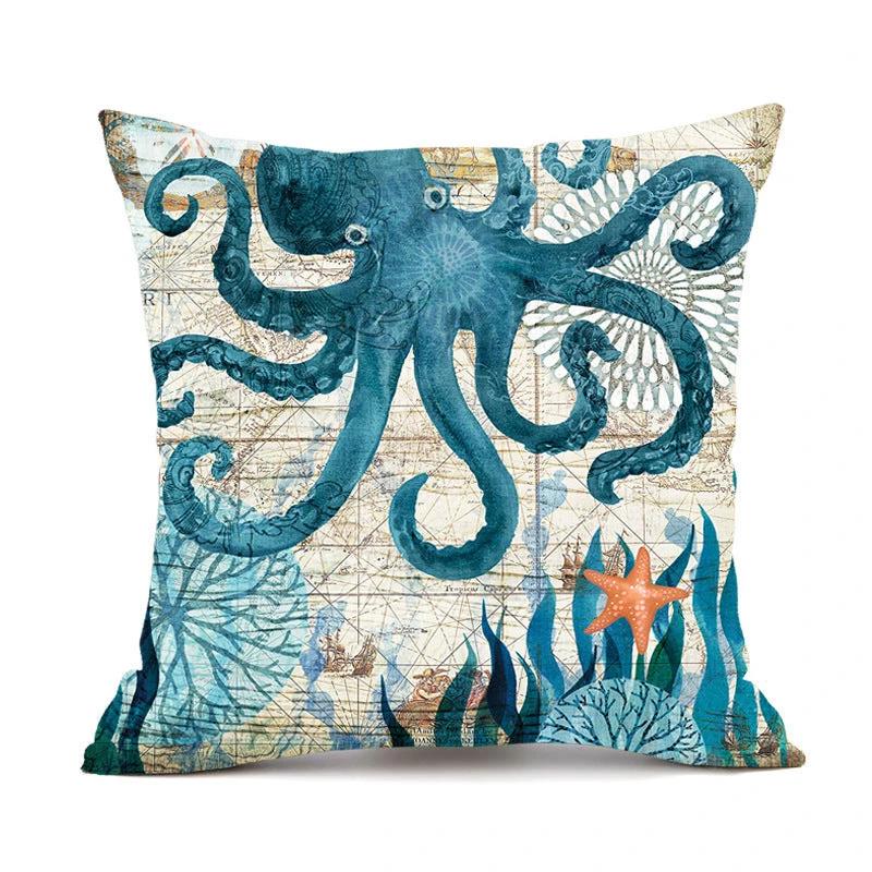 Mandotos Sea Turtle Printed Cushion Covers Linen Throw Pillow Cases For Home Decor Sofa Chair - MANDOTOS