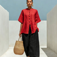 Linen Blend Cardigan Top & Cropped Wide-Leg Pants Set – 5 Colors S–3XL