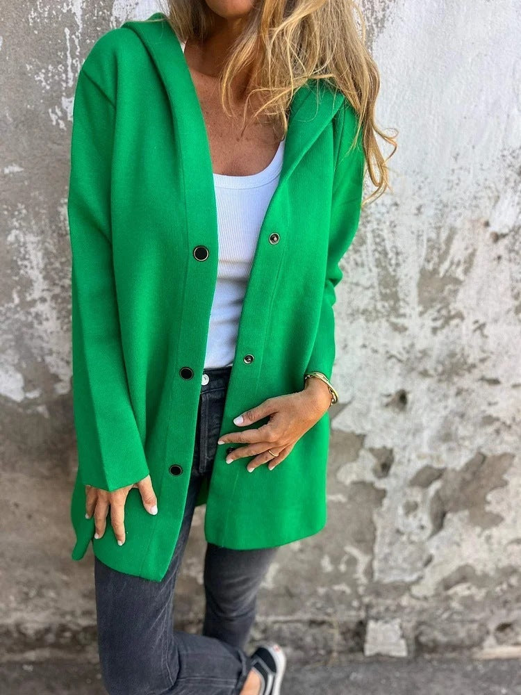 Casual Hooded Single-Breasted Cardigan Fashion Loose Solid Color Jacket Spring And Autumn Women's Clothing - MANDOTOS
