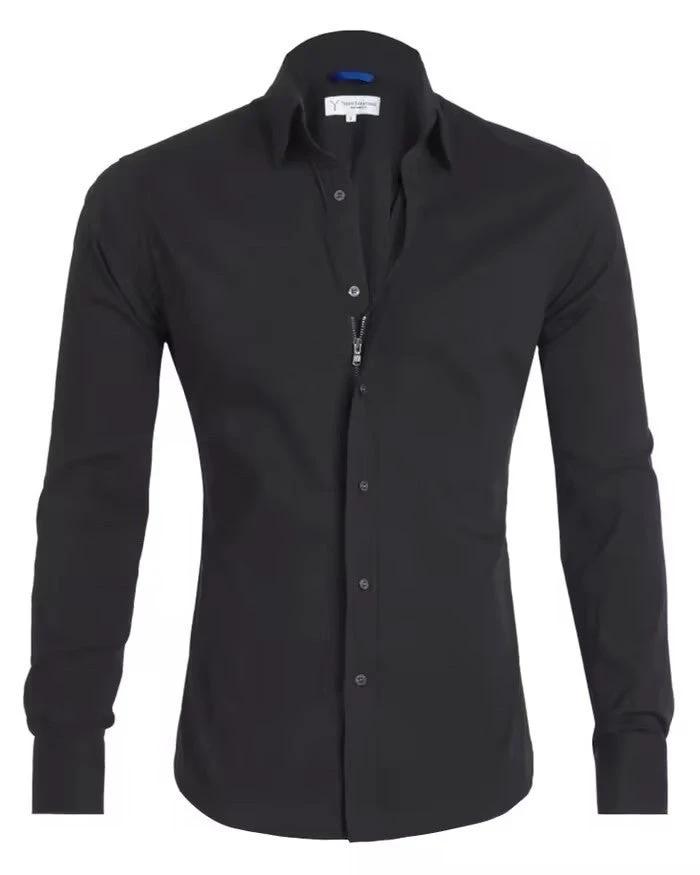 Long Sleeve Zipper Shirt With Button Design Fashion Lapel Tops For Mens Clothing - MANDOTOS