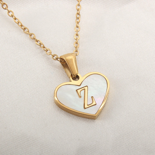 26 Letter Heart-shaped Necklace White Shell Love Clavicle Chain Fashion Personalized Necklace For Women Jewelry Valentine's Day - MANDOTOS