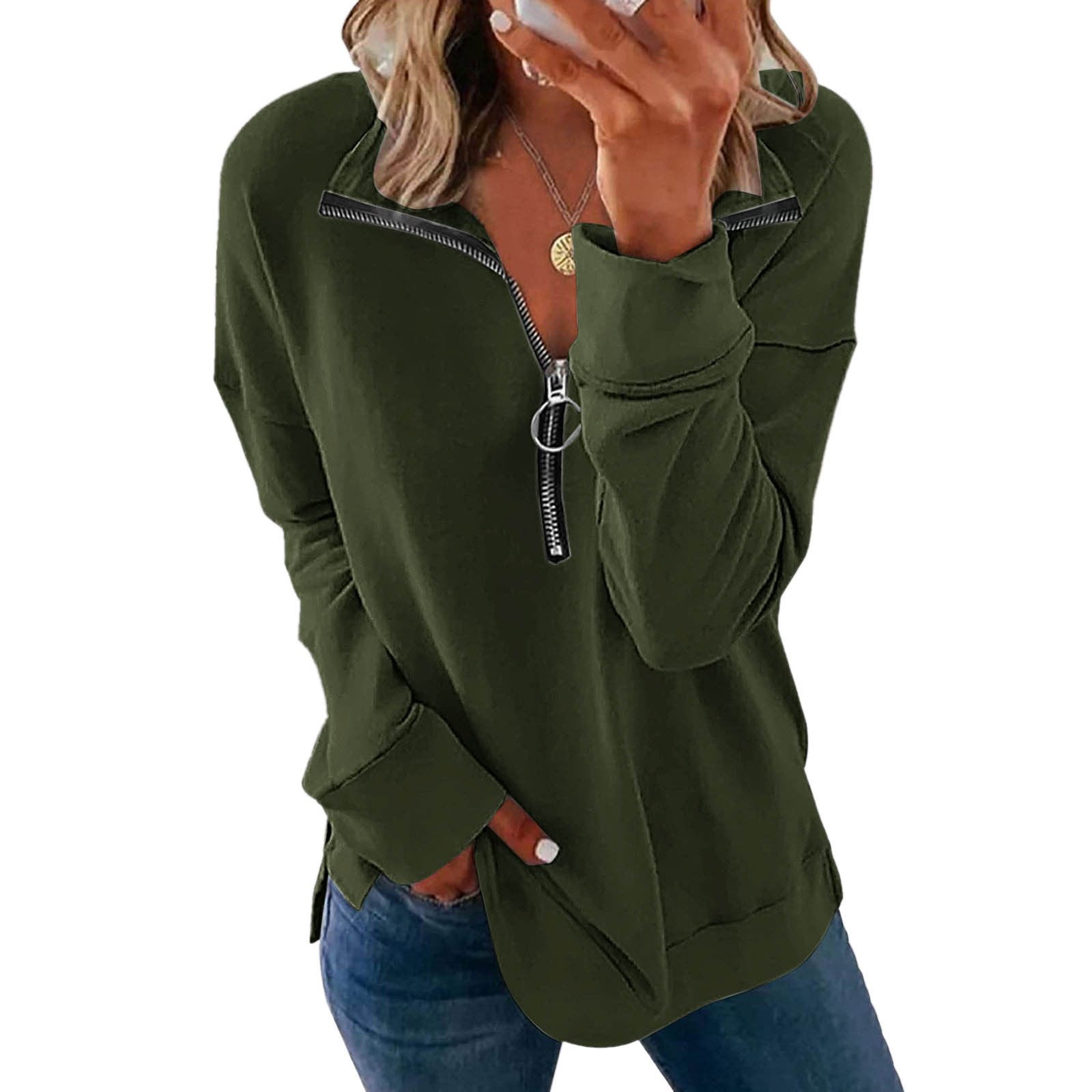 Euro-American Zip Detail Casual Tee