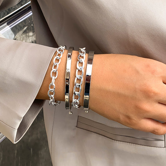 Simple And Smooth C-shaped Hollow Chain Bracelet Set - MANDOTOS