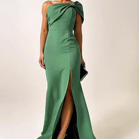 Green Bow Tube Top Evening Dress