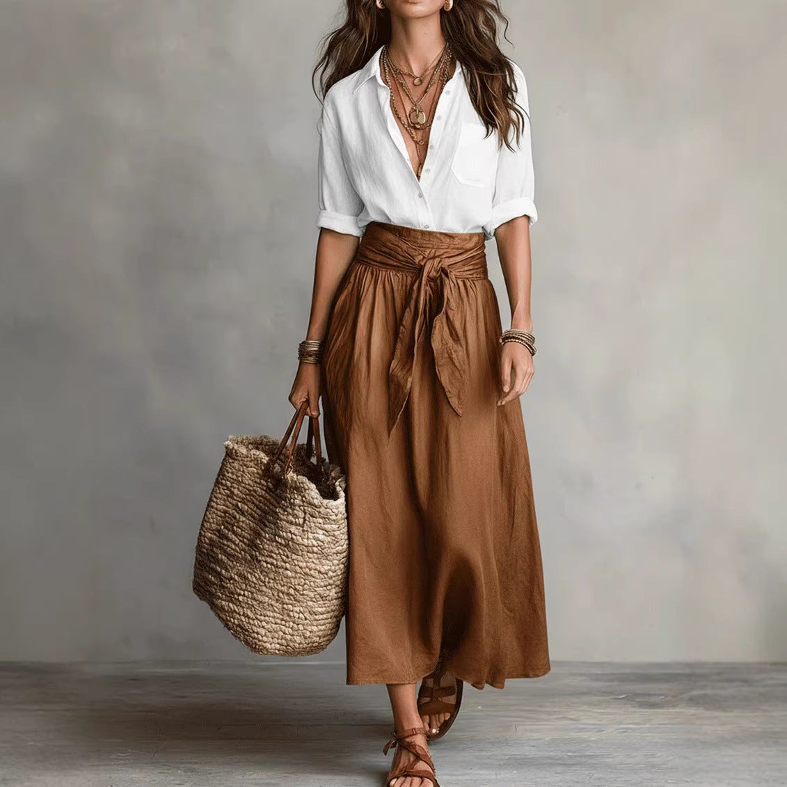 Button-Down Shirt & Straight Skirt Two-Piece Set - MANDOTOS INTERNATIONALTwo-Piece Set