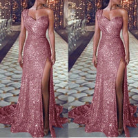 Women's Clothing One-shoulder Sleeveless Bronzing Split Dress MANDOTOS